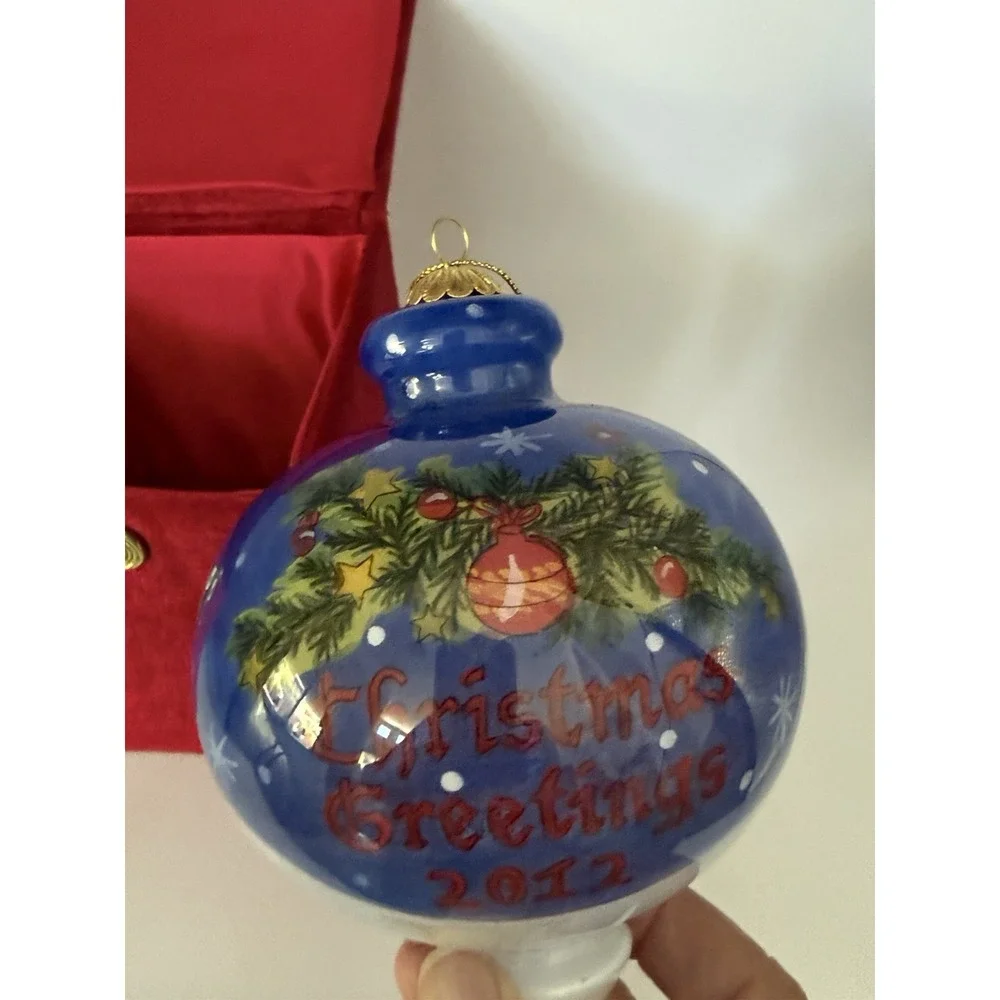 Pier 1 Le Bien Hand Painted Christmas Santa Presents Ornament In Box 2012